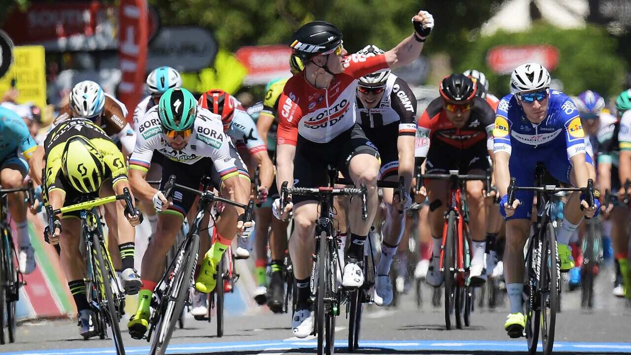 Making it look easy again... André Greipel wins the opening stage of the Santos Tour Down Under.