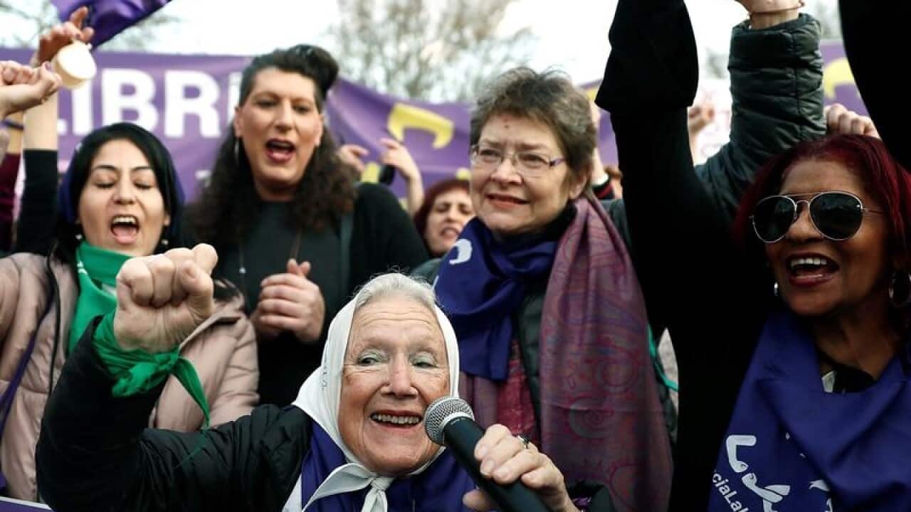Women at a demonstration in Madrid