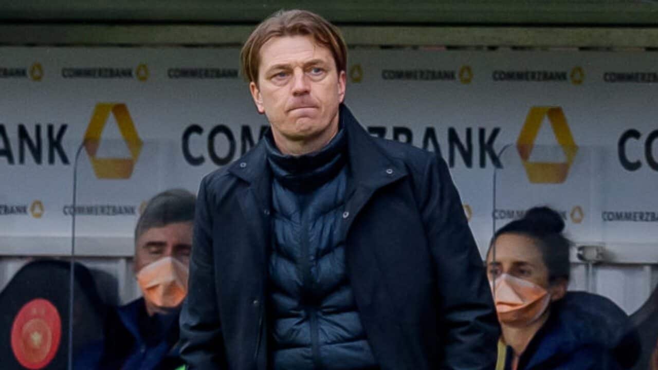 Tony Gustavsson looks on during a Matildas match