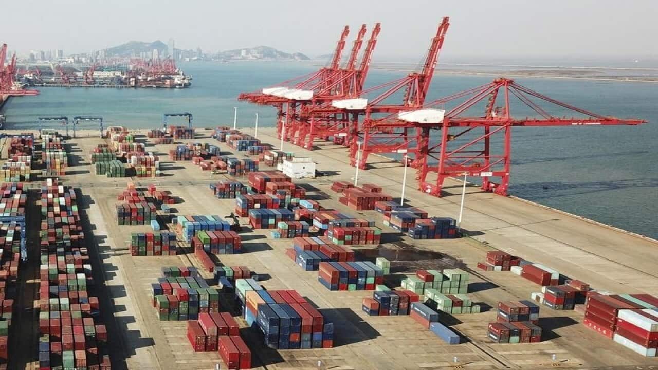 Containers to be shipped abroad at the Port of Lianyungang in China.
