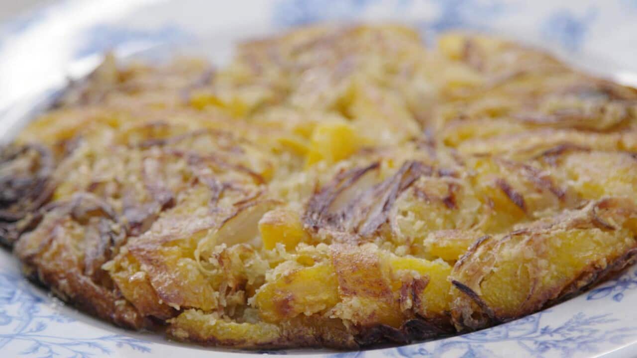 Savory pumpkin-onion skillet pie