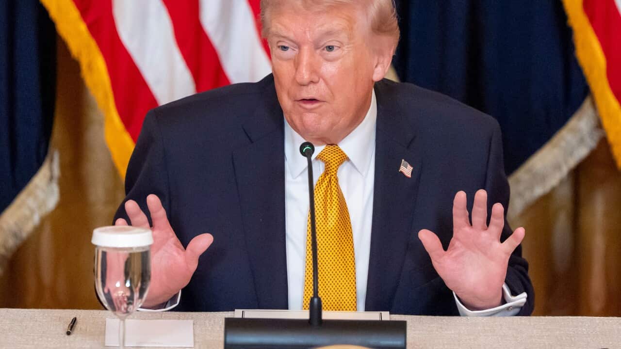 President Donald Trump speaks during a board meeting of the John F. Kennedy Memorial Center For The Performing Arts in the East Room of the White House.