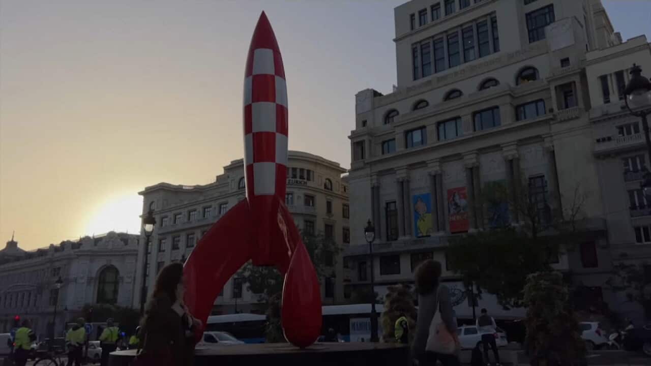 Tintin's iconic moon rocket on the streets of Madrid (AP).jpg