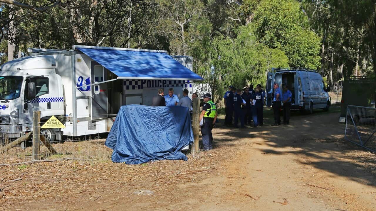 Police forensics investigate the death of seven people in a suspected murder-suicide in Osmington, east of Margaret River, 260km south west of Perth, Friday, May 11, 2018. (AAP Image/ The West Australian POOL, Justin Benson-Cooper) NO ARCHIVING