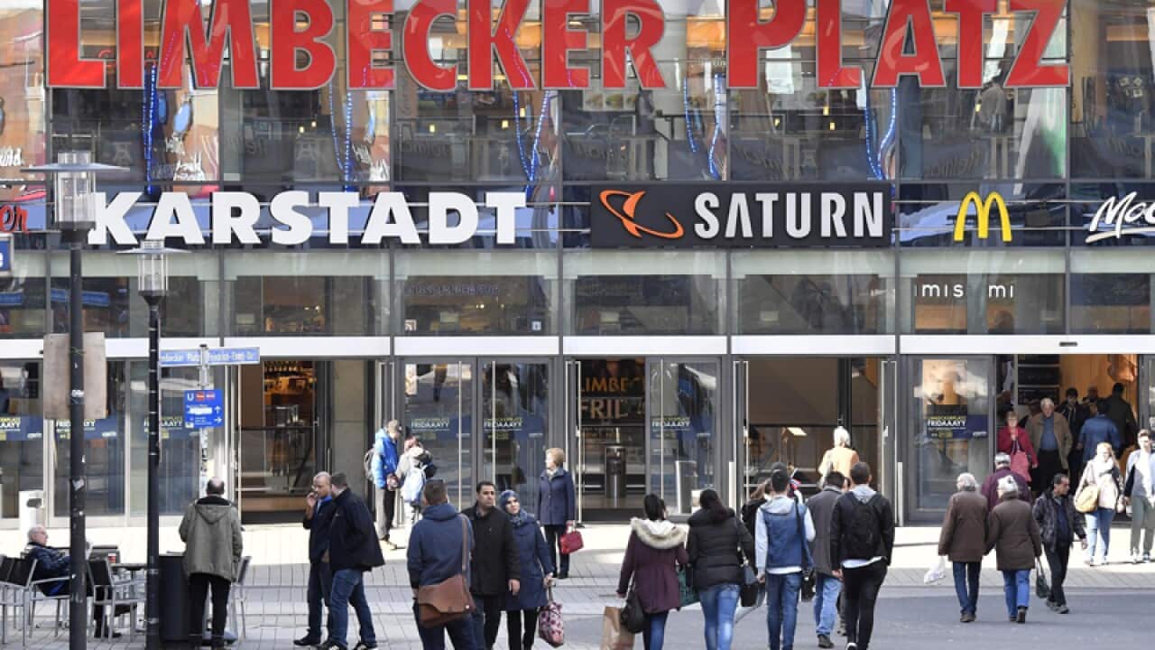 People walking to the Limbecker Platz in Essen, Germany