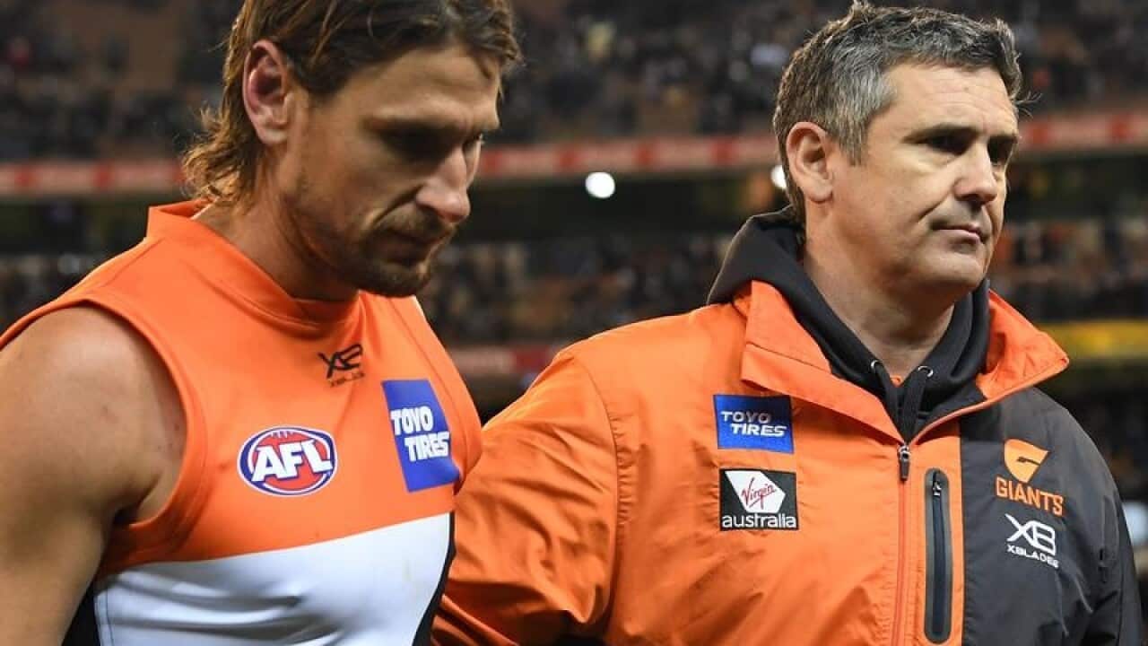 GWS Giants star Ryan Griffen (L) and coach Leon Cameron.
