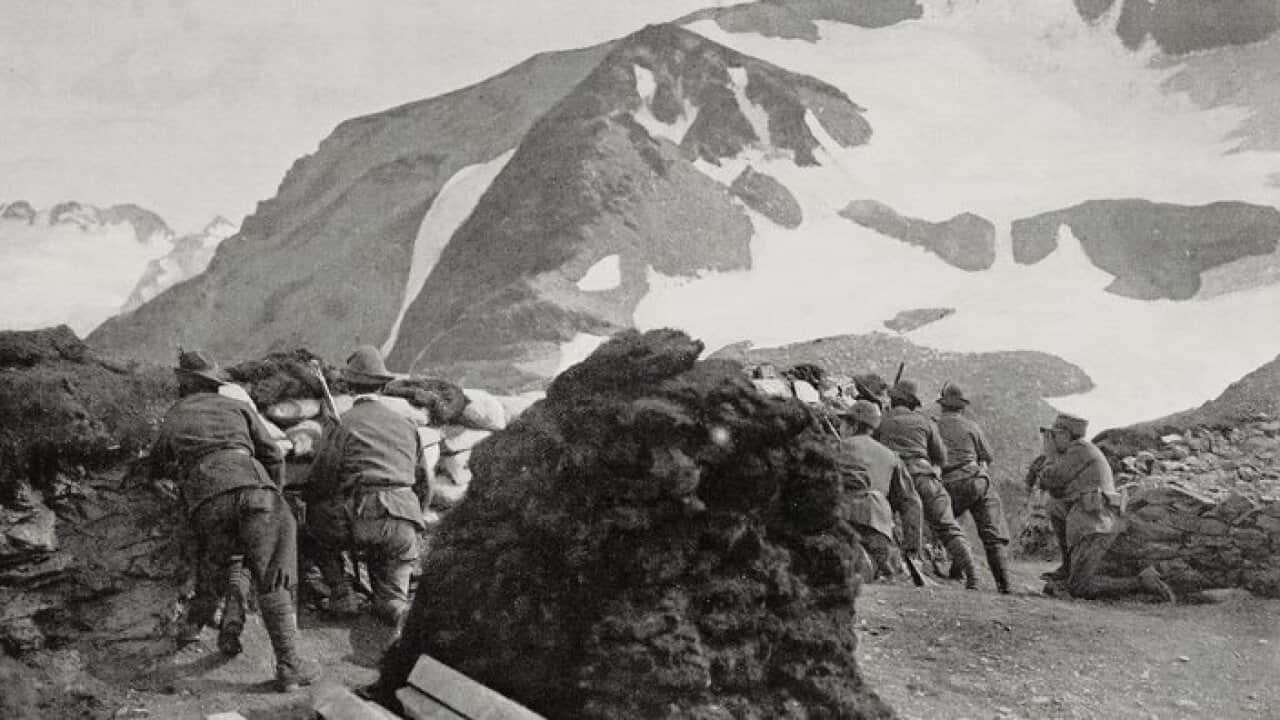 Alpini trench in high mountains, Italy