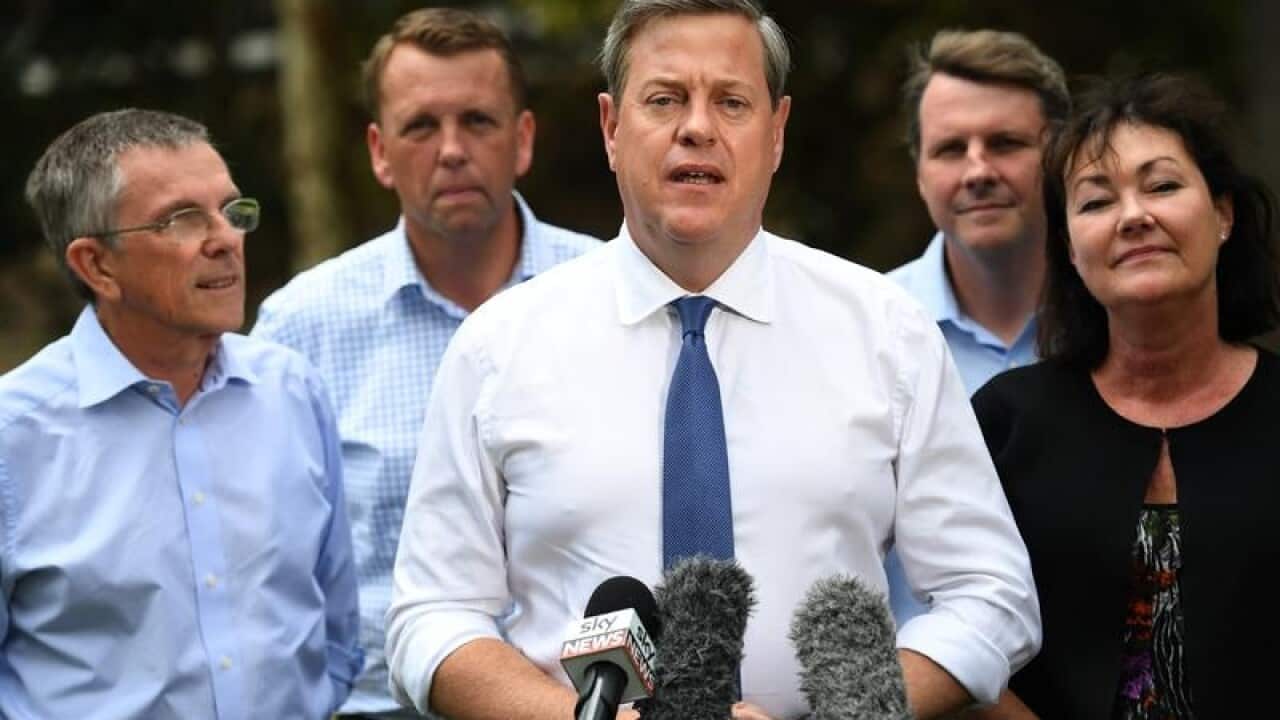 Tim Nicholls with LNP MPs Ian Walker, Scott Emerson, and Tarnya Smith