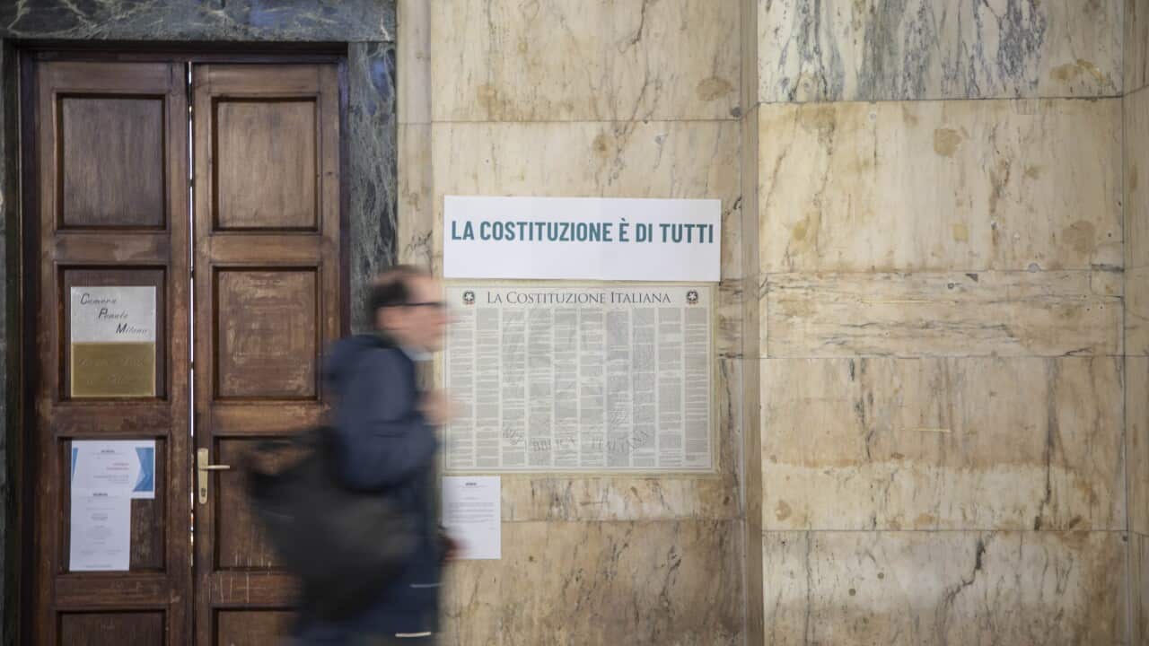 Milan, Courthouse, interior of the courthouse ahead of the constitutional referendum