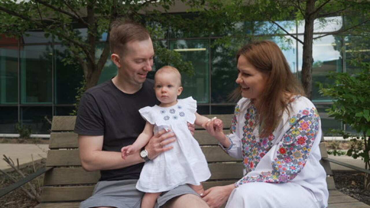 Dad Oleksii Sak, baby Jolie and mum Iryna Khalimonchuk