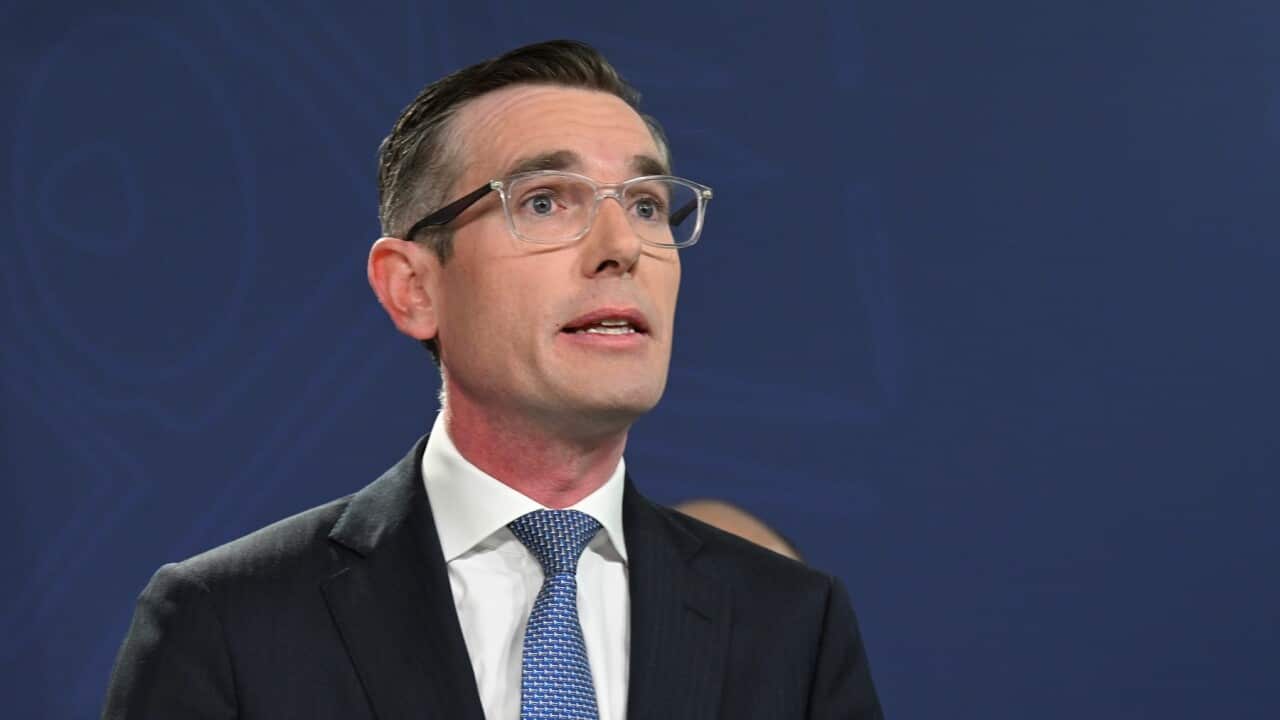 NSW Premier Dominic Perrottet and Treasurer of New South Wales, Matt Kean speak to the media during a press conference, Sydney, Tuesday, July 12, 2022. (AAP Image/Dean Lewins) NO ARCHIVING