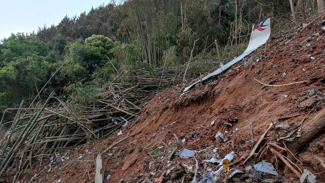 Wreckage of China Eastern flight MU5735 in south China's Guangxi Zhuang Autonomous Region