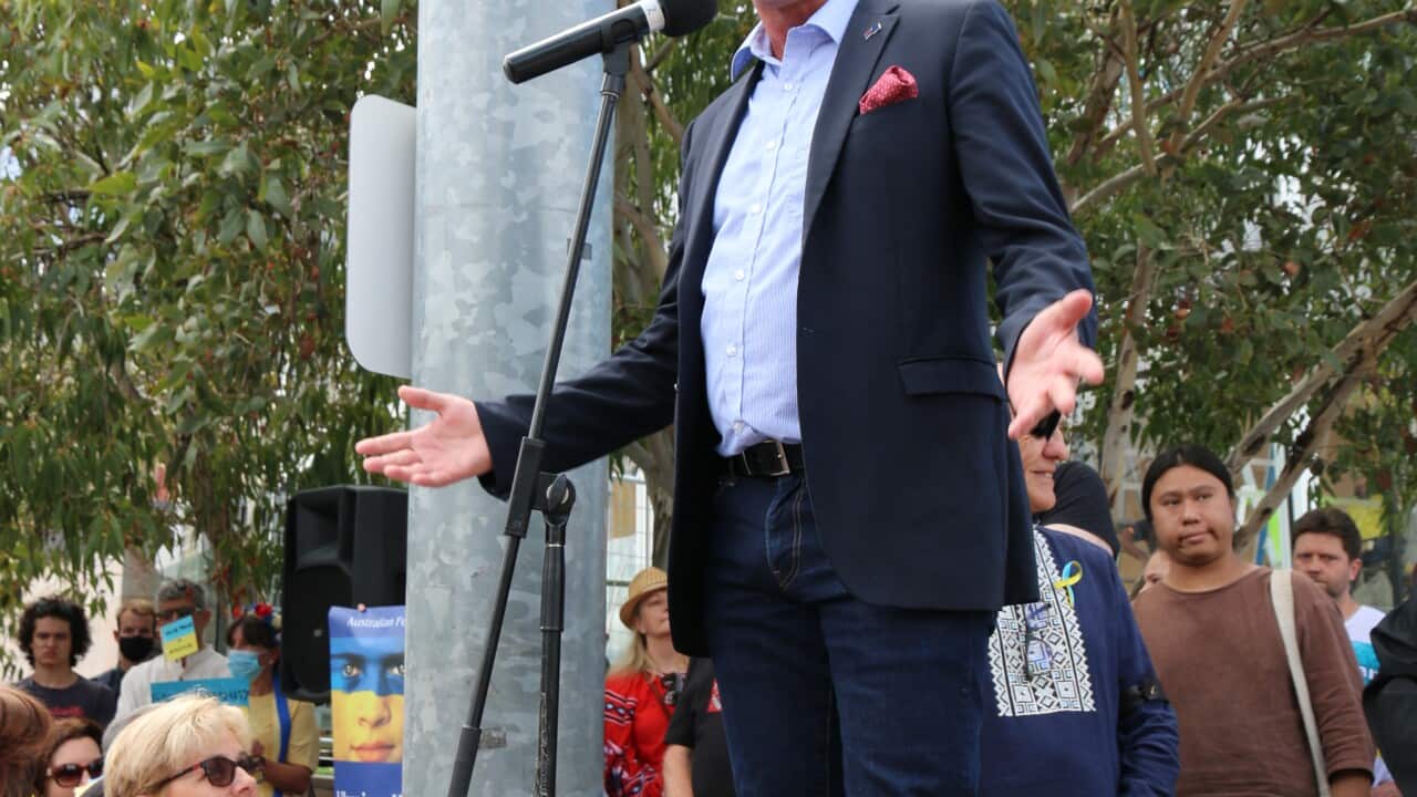 Anti-war protest in Melbourne against invasion of Ukraine, 27/02/2022.