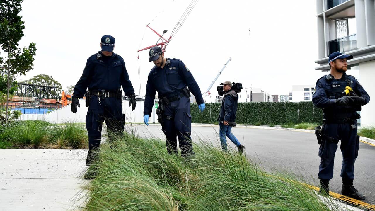 NSW Police at the scene where a woman died at a unit block in Zetland, Sydney on Tuesday, June 18, 2019.