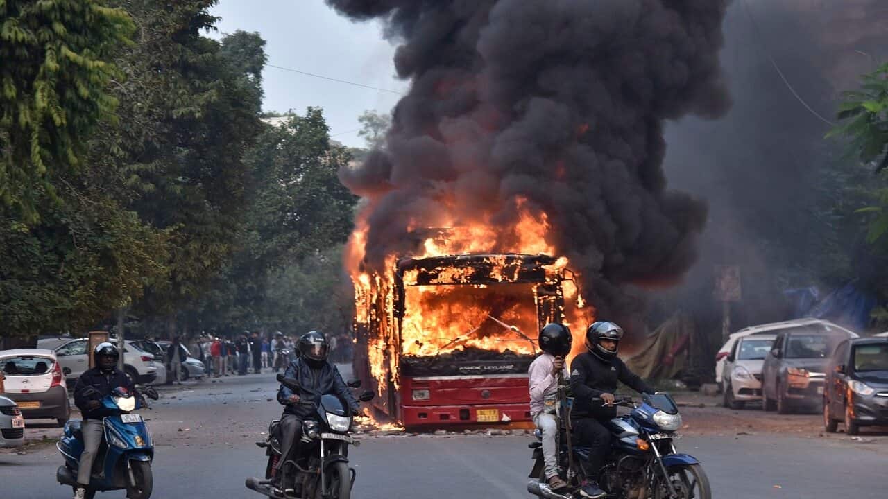Buses were torched on Sunday.
