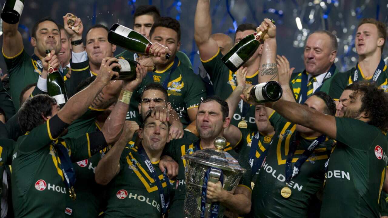 The Australian Rugby League team after winning the 2013 World Cup
