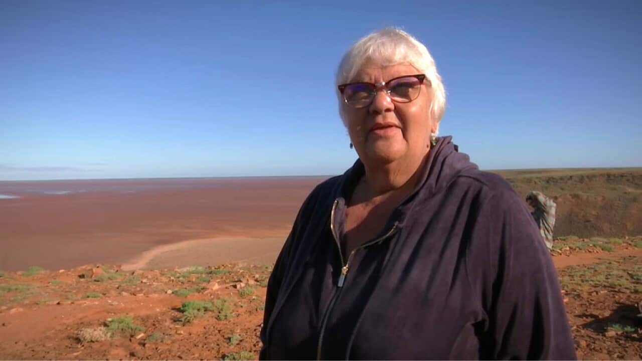 Kokatha elder Elaine Kite is visiting the northern banks of Lake Hart for the first time.