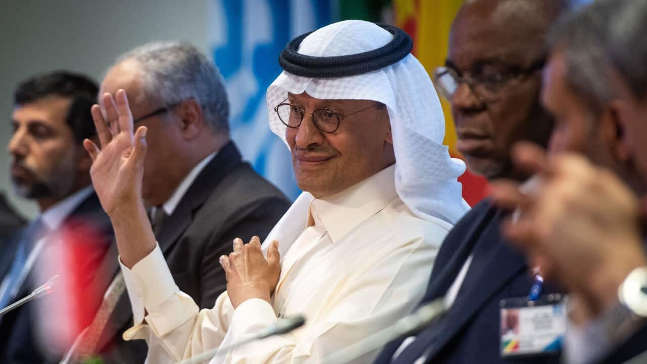 Saudi Arabia's Minister of Energy Abdulaziz bin Salman (centre) met with other leaders from the OPEC alliance for the first face-to-face meeting since COVID-19 curbs were introduced in 2020.