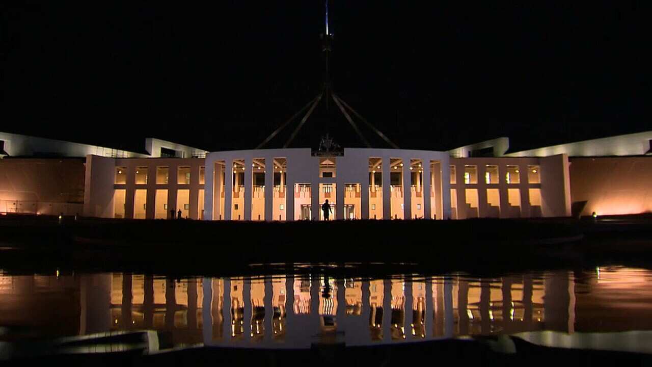 Parliament house at night (SBS)