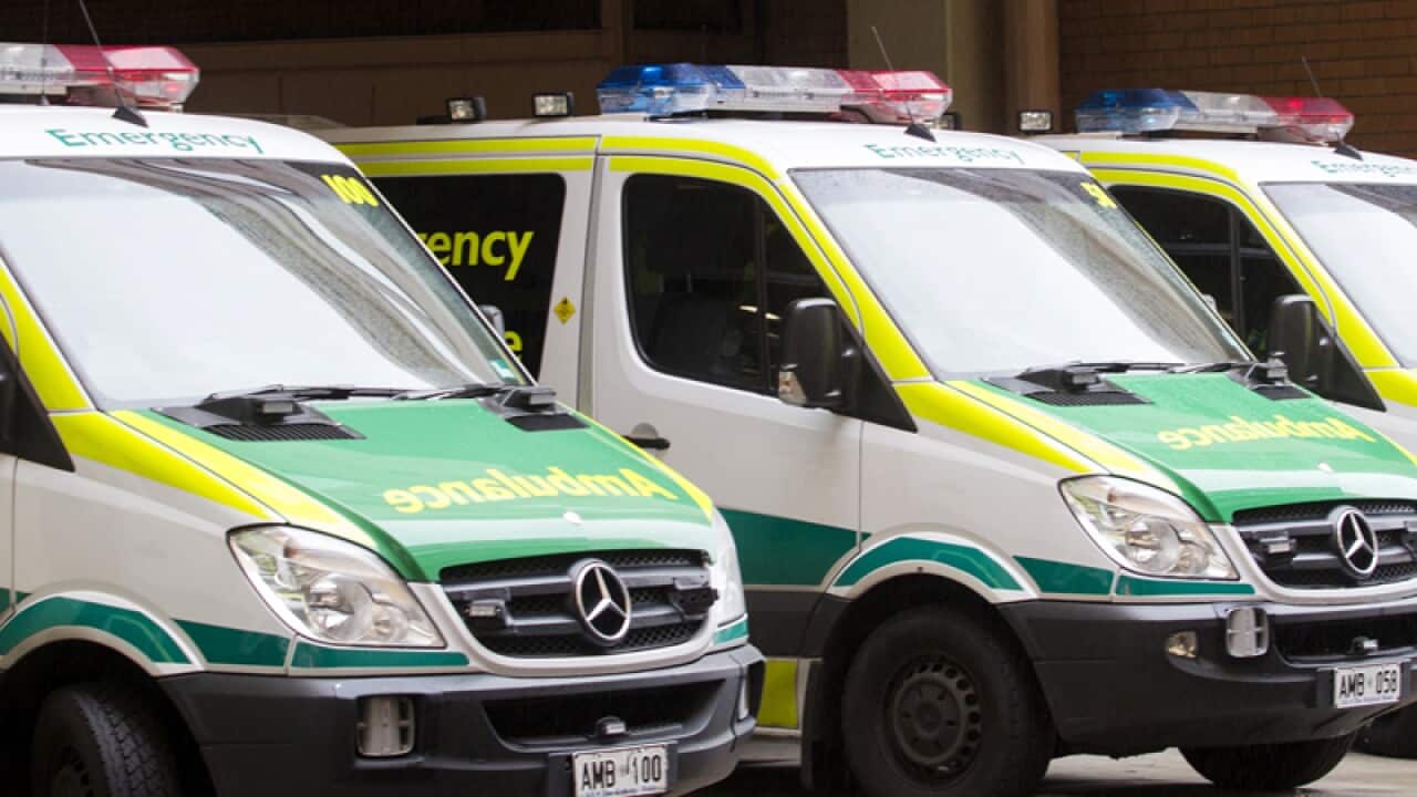 Ambulance's parked out side the Royal Adelaide Hospital, Adelaide