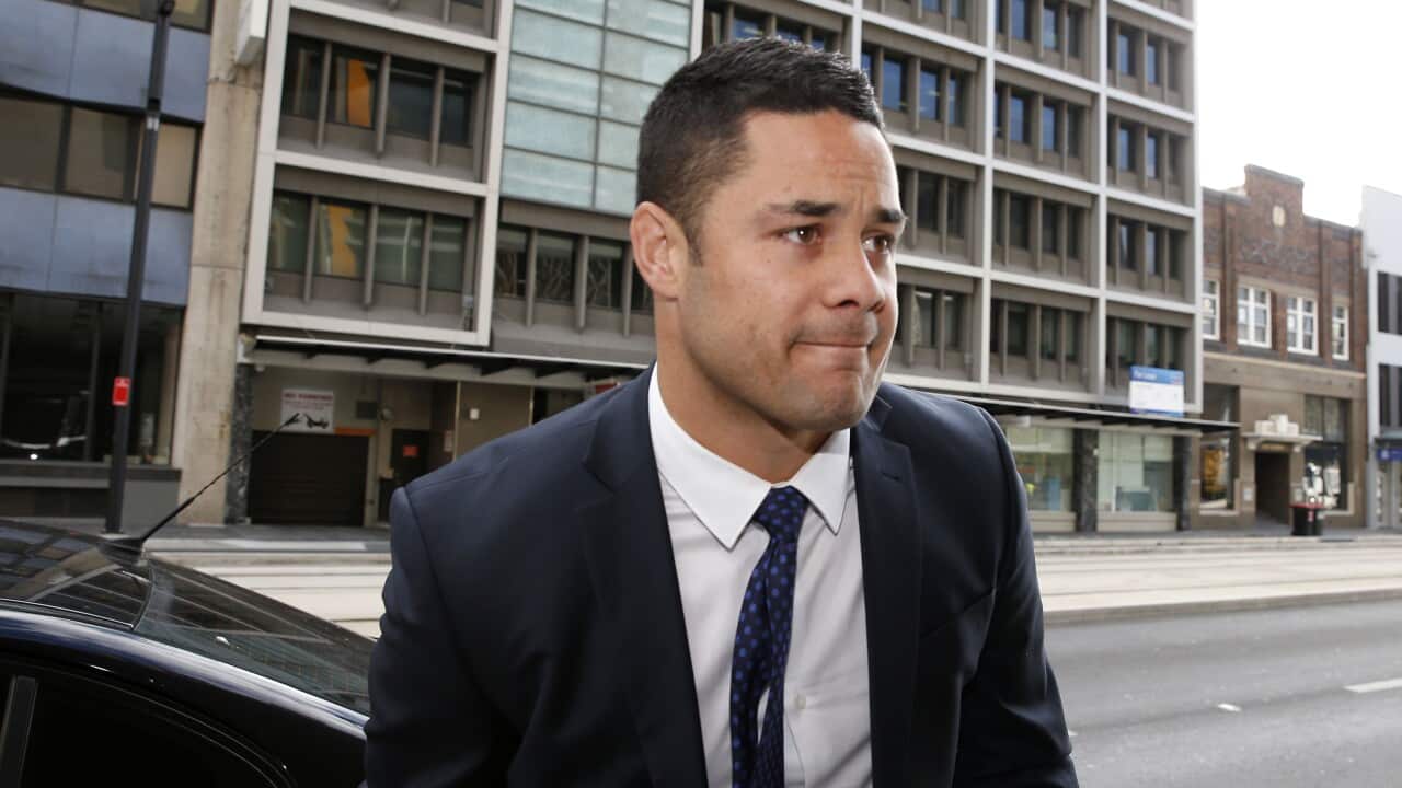 Former rugby league star Jarryd Hayne arrives at Newcastle Court, Wednesday, July 3, 2019. The 31-year-old faces two counts of aggravated sexual assault against a woman in the NSW Hunter Valley in 2018. (AAP Image/Darren Pateman) NO ARCHIVING