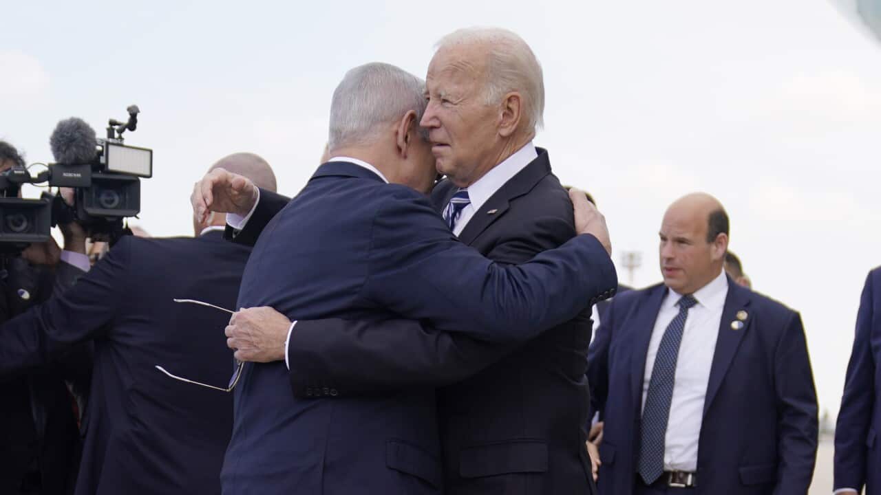President Joe Biden is greeted by Israeli Prime Minister Benjamin Netanyahu after arriving at Ben Gurion International Airport
