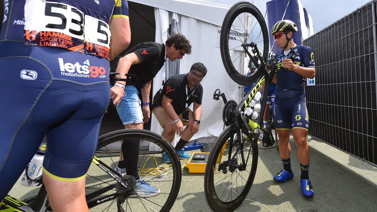 Caleb Ewan crashed out of the Hammer Sprint