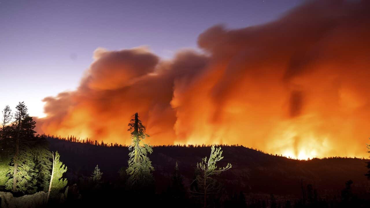 A fire burns in California