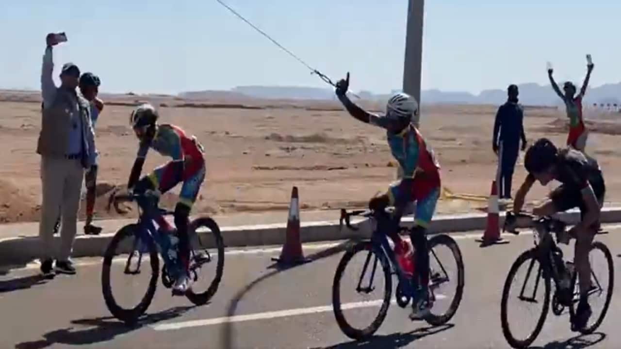 Eritrean riders finishing first and second
