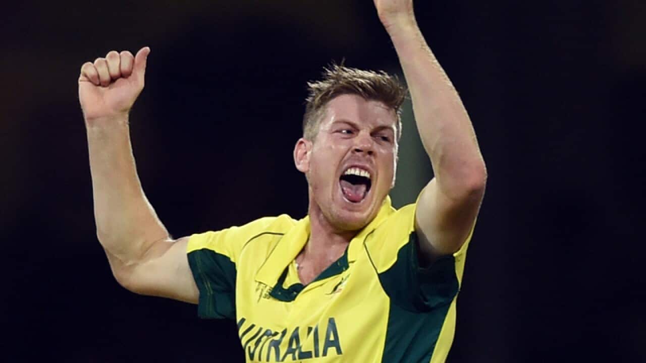 Australia's James Faulkner celebrates taking a wicket