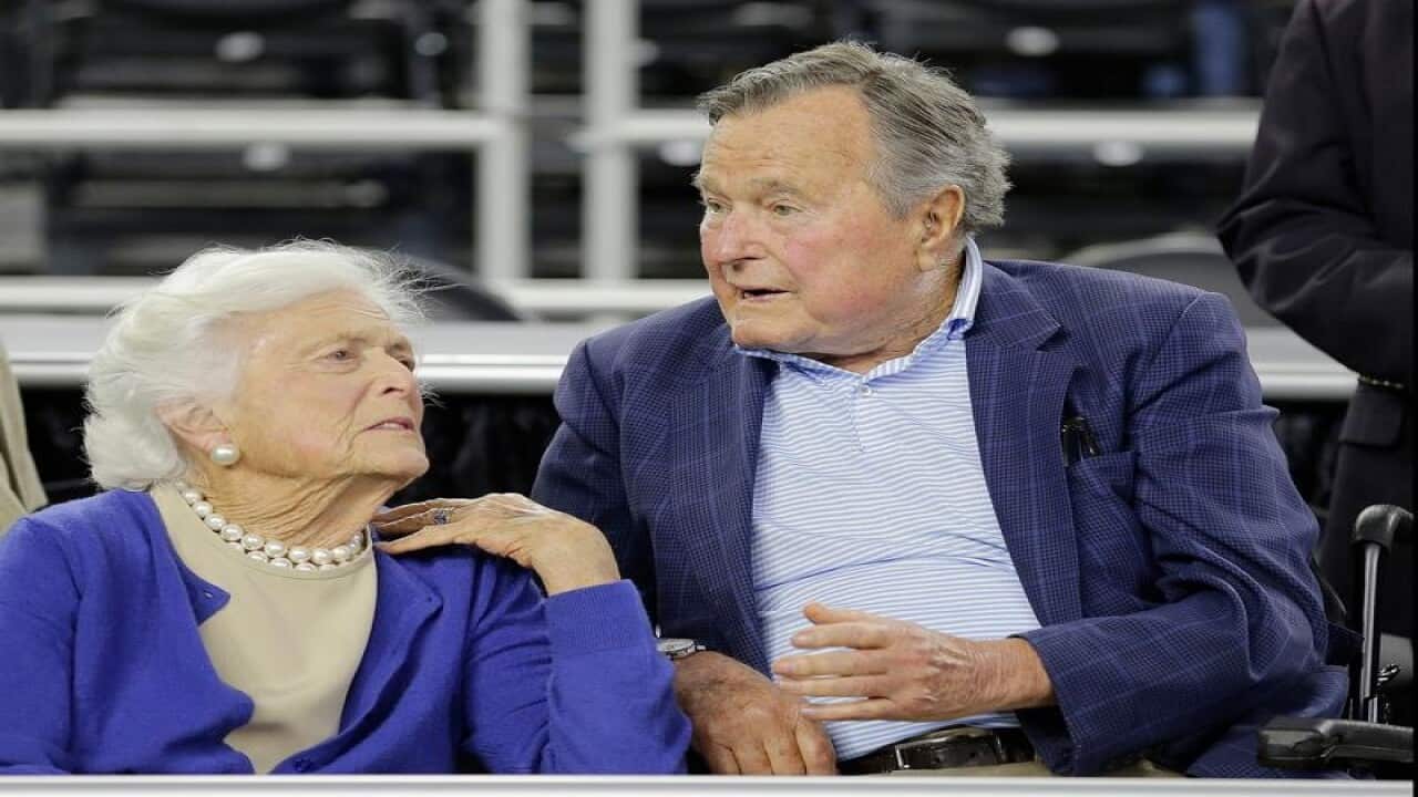 A file image of former President George H.W. Bush and his wife Barbara