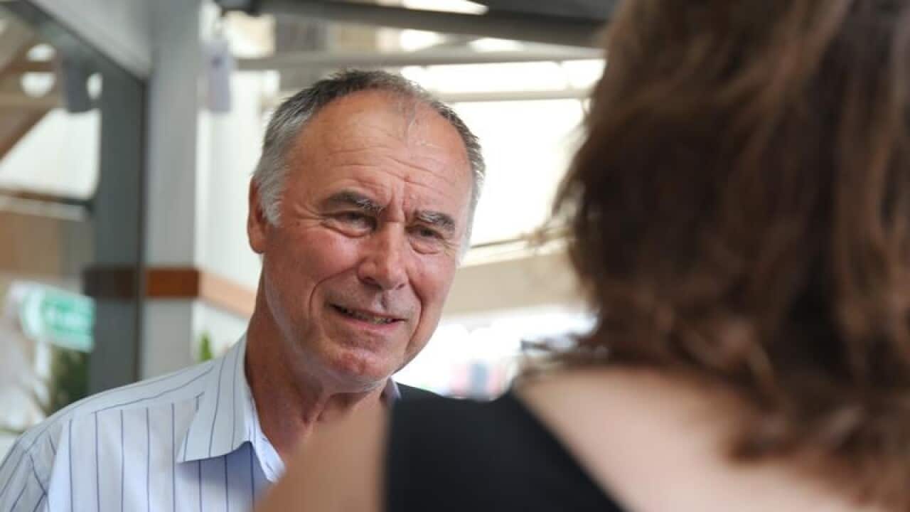 Re-elected Bennelong MP John Alexander meeting constituents on Sunday.