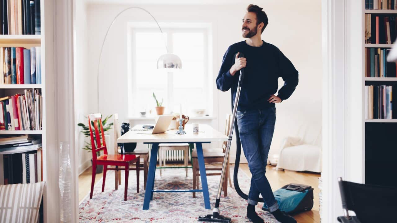 vacuum cleaner in dining room at home