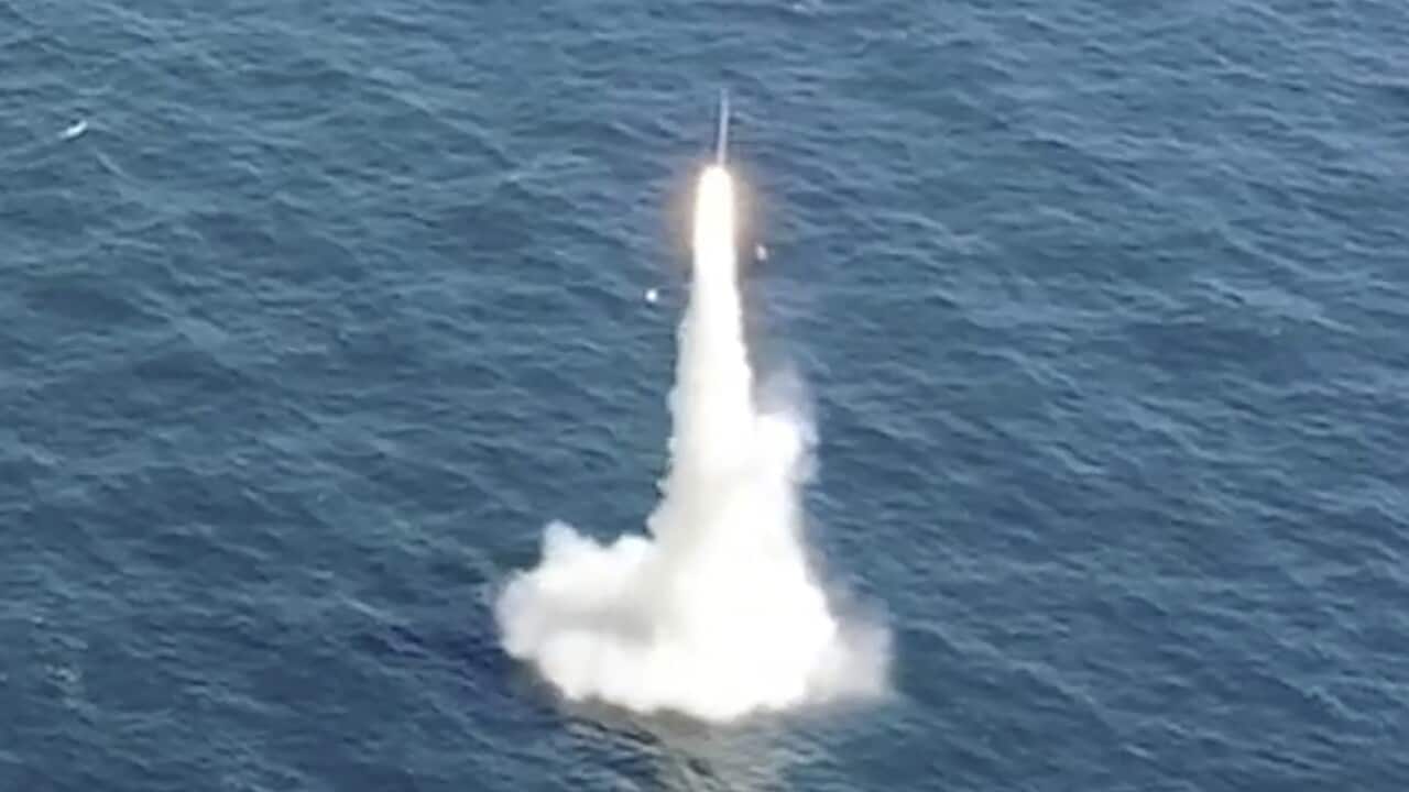 South Korea's first underwater-launched ballistic missile is test-fired from a 3,000-ton-class submarine at an undisclosed location in South Korea