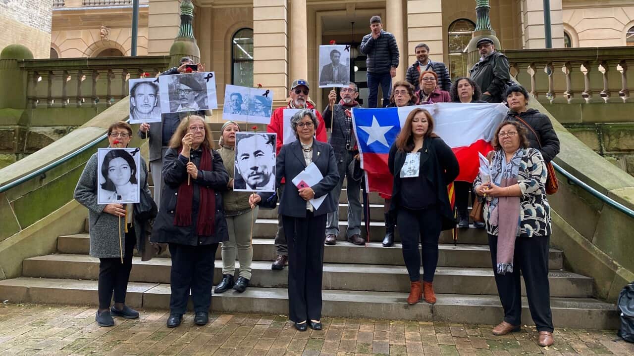 Supporters of those who disappeared in Chile in 1970s outside the Sydney Central Local Court