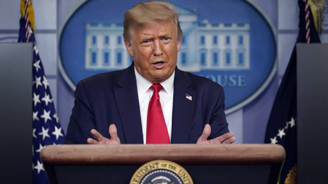 Donald Trump speaks during a news conference at the White House, Thursday, July 23, 2020, in Washington.