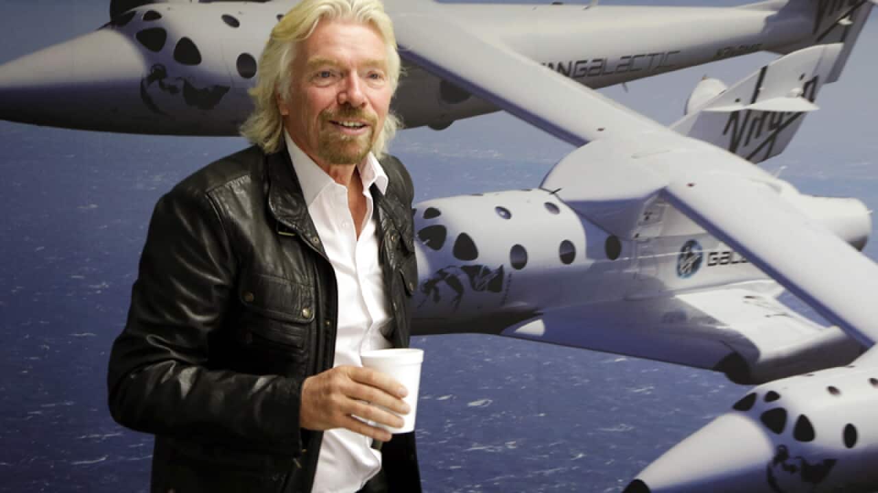 British entrepreneur Richard Branson at the Virgin Galactic hangar