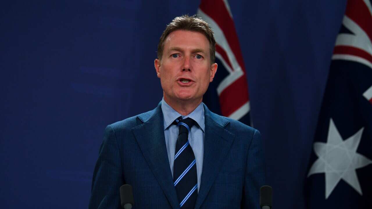 Federal Attorney-General Christian Porter speaks to the media