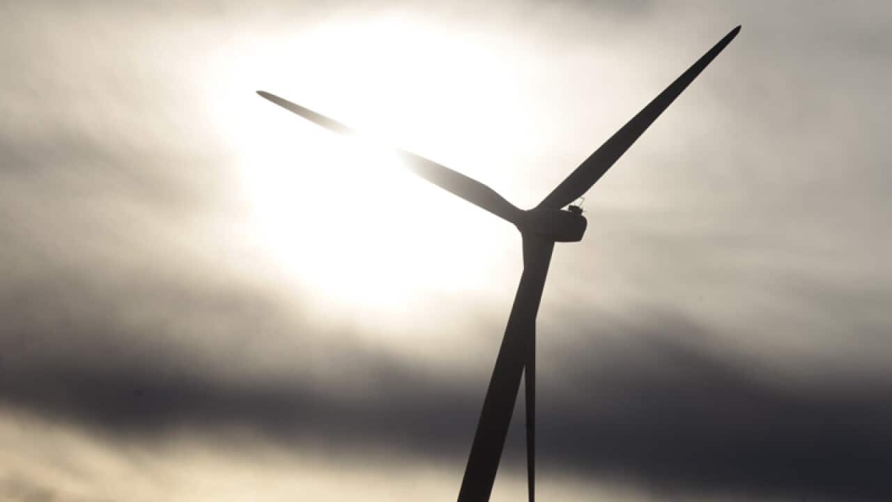 A wind turbine of the Capital windfarm is seen near Canberra