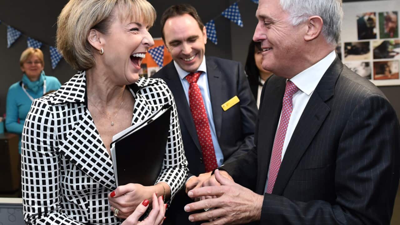 Federal Minister for Women Michaelia Cash (L) and PM Malcolm Turnbull