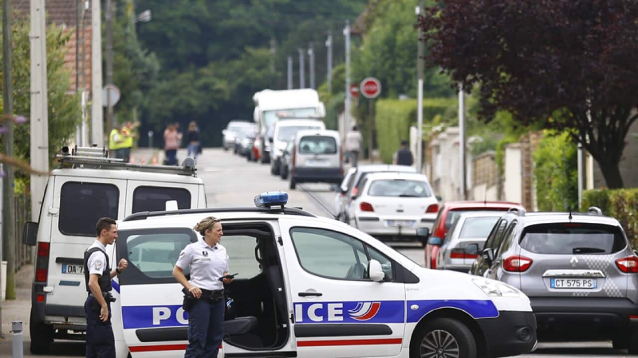 The scene of an attack in Saint Etienne du Rouvray