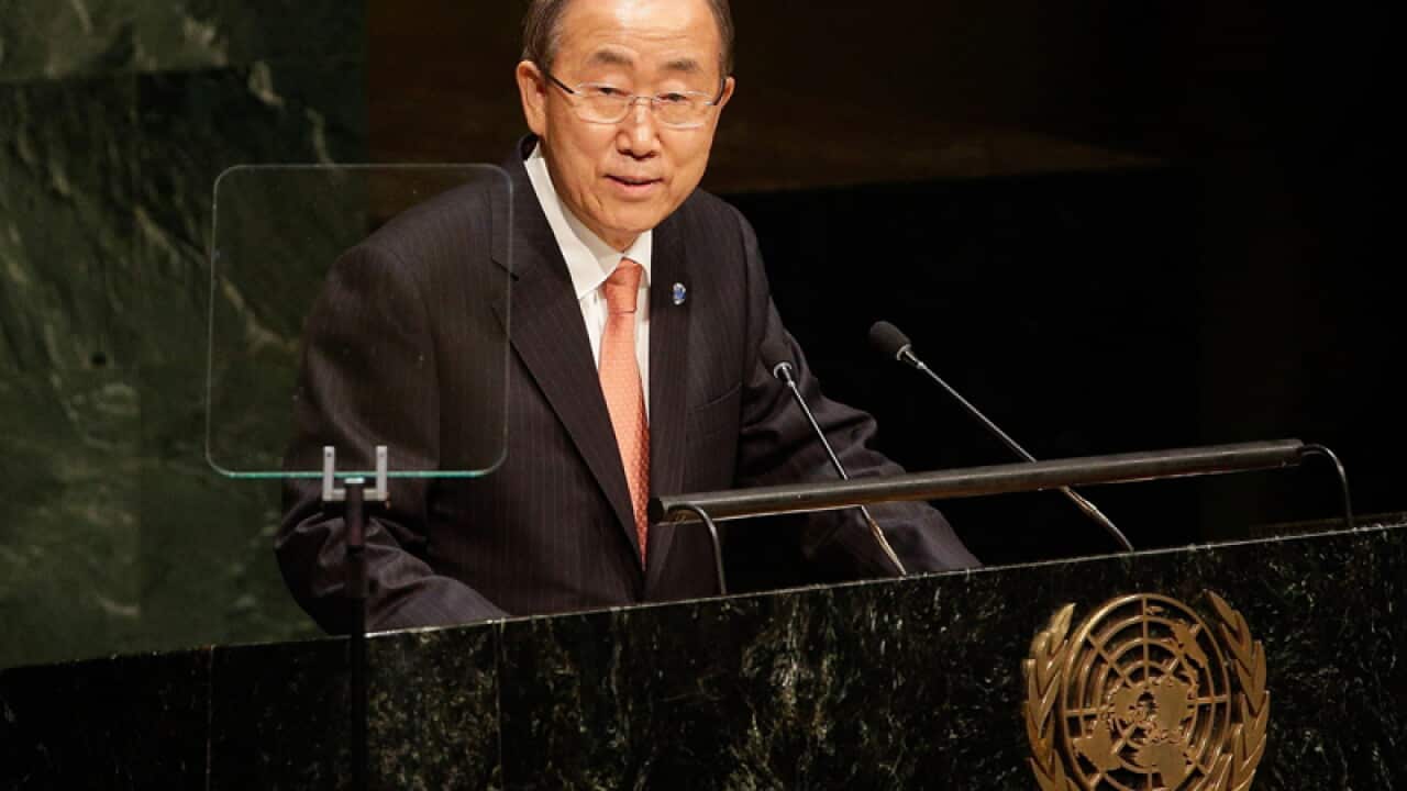 Ban Ki-Moon speaks at the UN General Assembly.