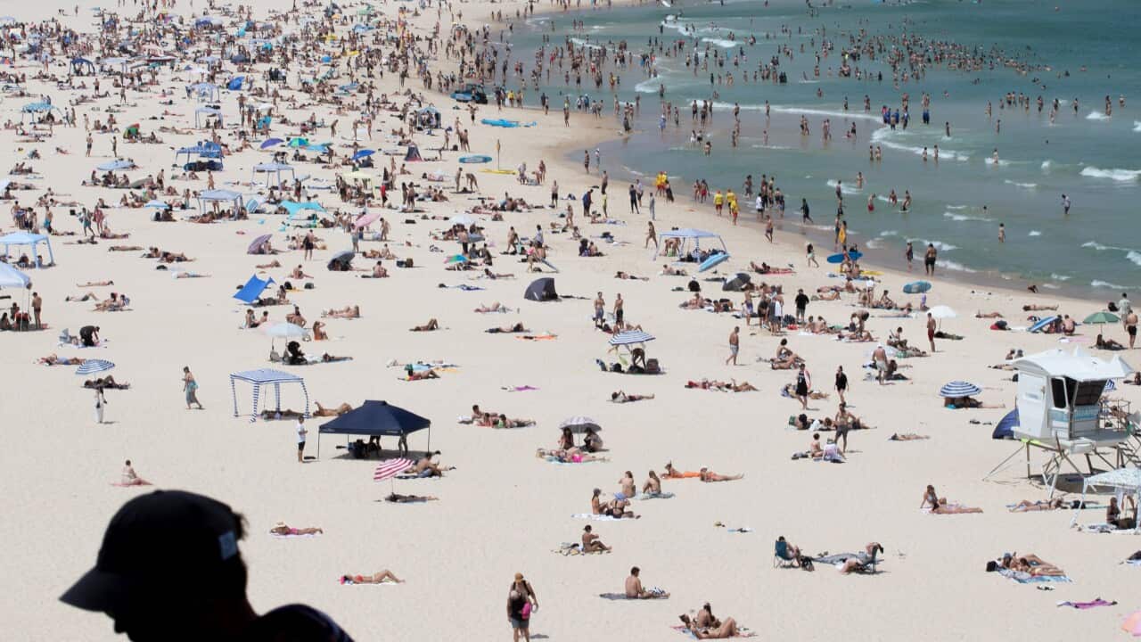 People at Bondi beach in Sydney, December 9 2023 (AAP Image).