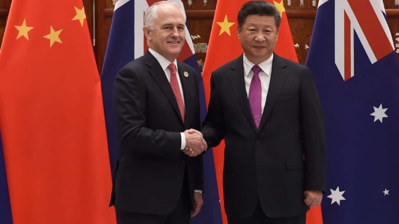 Prime Minister Malcolm Turnbull (L) and Chinese President Xi Jinping