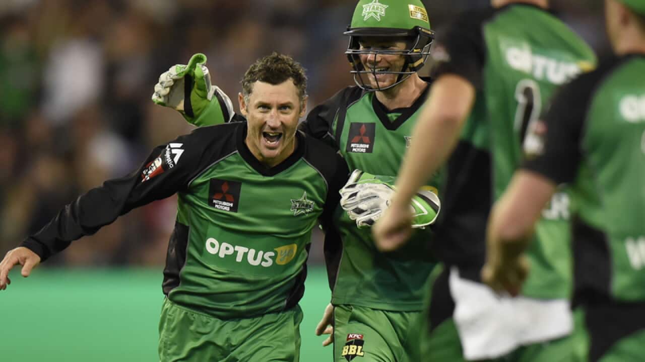 Stars player David Hussey celebrates.