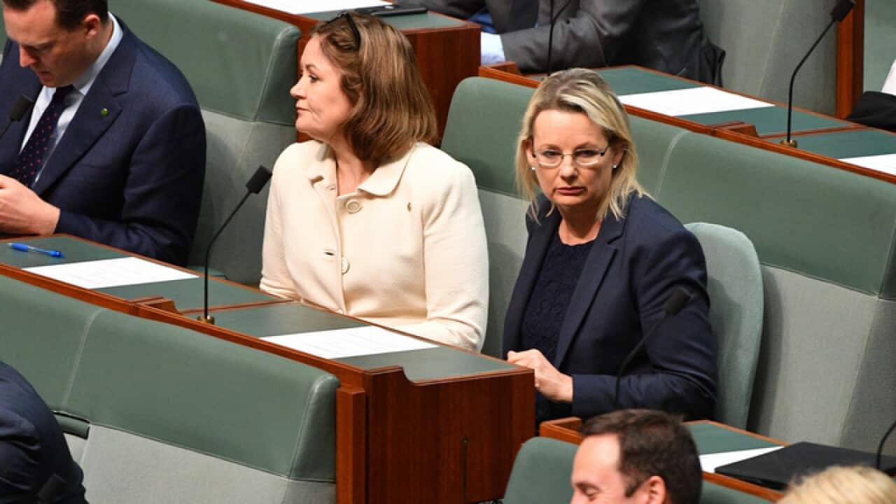 Liberal members Sarah Henderson (left) and Sussan Ley (right) vote with the government on a division on live sheep exports in the House of Representatives at Parliament House in Canberra, Wednesday, December 5, 2018. (AAP Image/Mick Tsikas) NO ARCHIVING