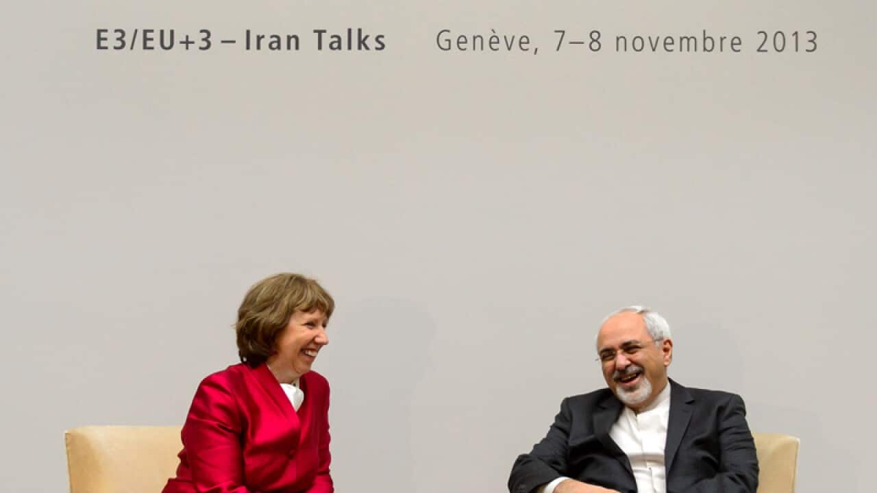The EU's foreign policy chief (L) and Iran's foreign minister (R)