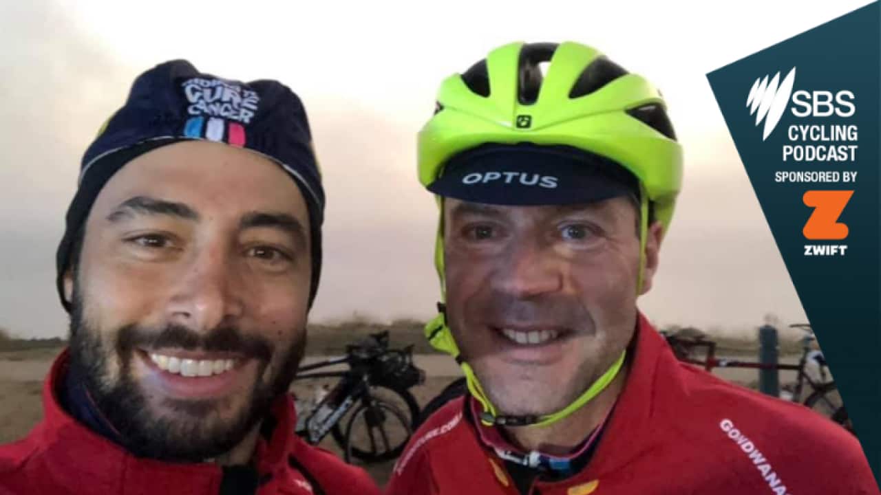 SBS News' Darren Mara with Jens Voigt during this year's Tour de Cure (Supplied)