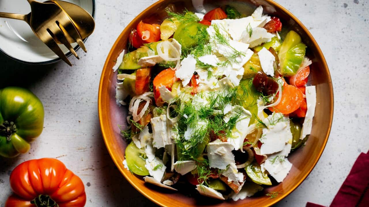Heirloom tomato, pickled fennel and salted ricotta salad