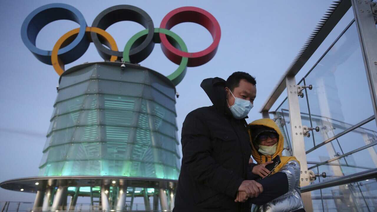 People visit the Olympic Tower at the Olympic park in Beijing, China. ( The Yomiuri Shimbun via AP Images )